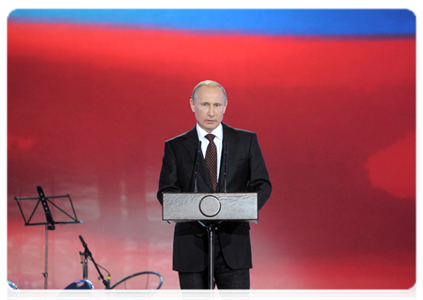 Prime Minister Vladimir Putin during a ceremony dedicated to the 100th anniversary of the Russian Olympic Committee
