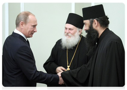 Prime Minister Vladimir Putin meets with Vatopedi Monastery Archimandrite Ephraim and Monk Nektarios
