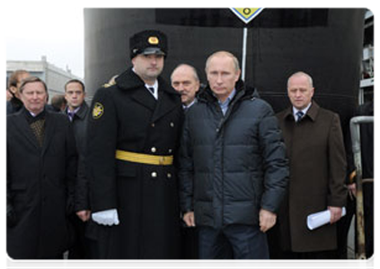 Prime Minister Vladimir Putin visits the Sevmash Production Association and inspects the nuclear-powered ballistic missile submarine Alexander Nevsky