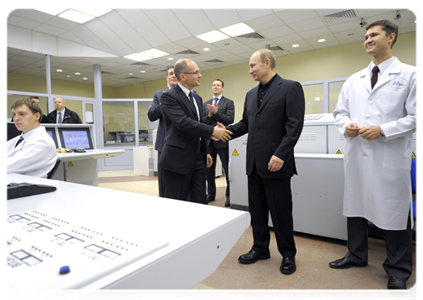 Prime Minister Vladimir Putin attends the commissioning ceremony of the fourth reactor at the Kalininskaya NPP, which is in pilot production mode