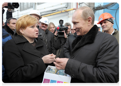 Prime Minister Vladimir Putin meeting with workers of the Kalininskaya nuclear power plant