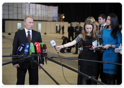 The prime minister answering journalists’ questions after the Q&A session, A Conversation with Vladimir Putin: Continued