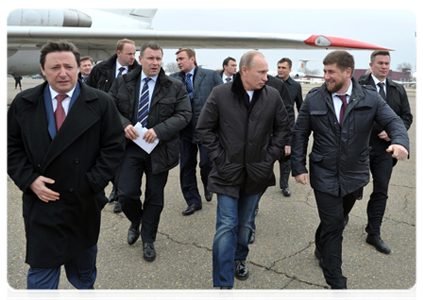 Prime Minister Vladimir Putin arrives in the Chechen Republic