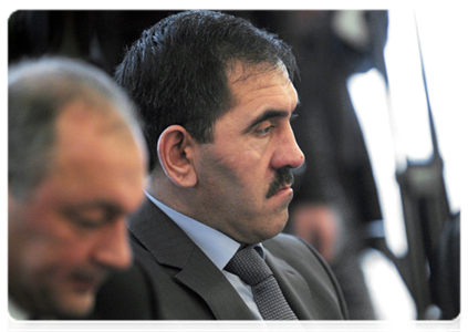 Ingush leader Yunus-Bek Yevkurov at the meeting of the government commission on the socio-economic development of the North Caucasus Federal District