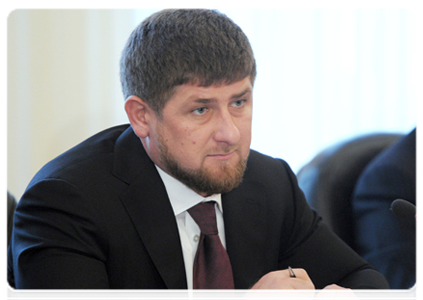 Chechen leader Ramzan Kadyrov at the meeting of the government commission on the socio-economic development of the North Caucasus Federal District