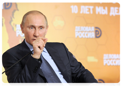 Prime Minister Vladimir Putin attends a conference of the national association Delovaya Rossiya
