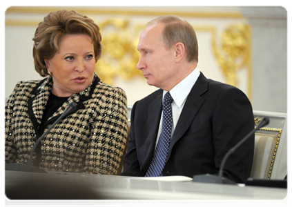 Prime Minister Vladimir Putin and Federation Council Chairperson Valentina Matviyenko at a session of the State Council of the Russian Federation