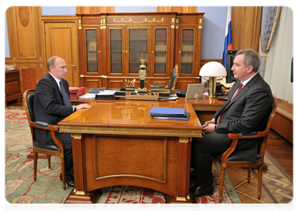 Prime Minister Vladimir Putin meeting with Deputy Prime Minister Dmitry Rogozin