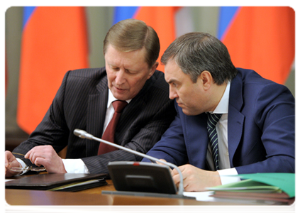 Head of the Presidential Executive Office Sergei Ivanov and Deputy Prime Minister and Chief of Government Staff Vyacheslav Volodin
