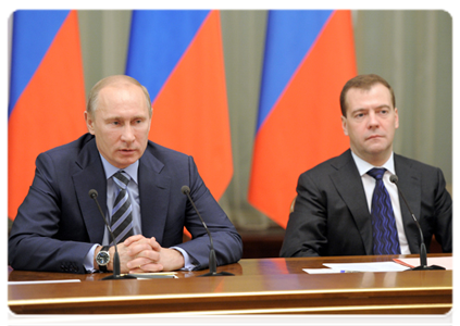 Президент Российской Федерации Д.А.Медведев и Председатель Правительства Российской Федерации В.В.Путин
