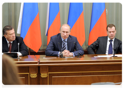 President Dmitry Medvedev, Prime Minister Vladimir Putin and First Deputy Prime Minister Viktor Zubkov