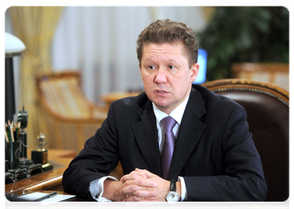 Gazprom CEO Alexei Miller at the meeting with Prime Minister Vladimir Putin