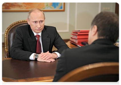 Prime Minister Vladimir Putin has a meeting with Deputy Prime Minister Vladislav Surkov