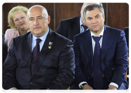 Deputy Prime Minister and Chief of Government Staff Vyacheslav Volodin and First deputy chairman of United Russia's General Council Presidium Commission on Processing Citizen Petitions to the Party Chairman Alexei Romanov
