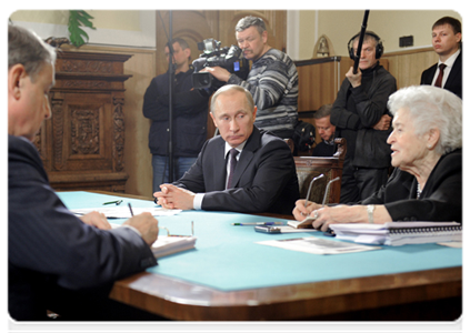 Prime Minister Vladimir Putin, Pushkin Fine Arts Museum Director Irina Antonova and Minister of Culture Alexander Avdeyev