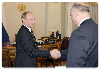Prime Minister Vladimir Putin meeting with Governor of the Republic of Mordovia Nikolai Merkushkin