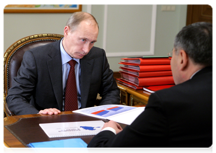Prime Minister Vladimir Putin meeting with Alexei Orlov, head of the Republic of Kalmykia