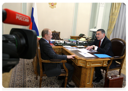 Prime Minister Vladimir Putin meeting with Alexei Orlov, head of the Republic of Kalmykia