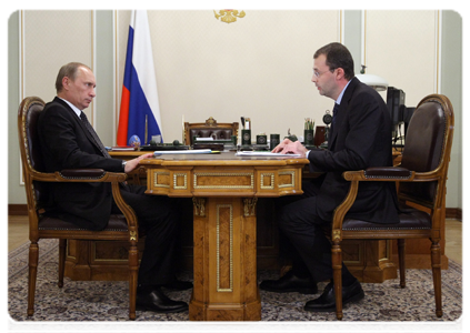 Prime Minister Vladimir Putin during a working meeting with Chukotka Governor Roman Kopin