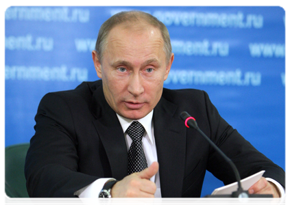 Prime Minister Vladimir Putin at a meeting in Kaliningrad on the problems of providing service personnel with housing