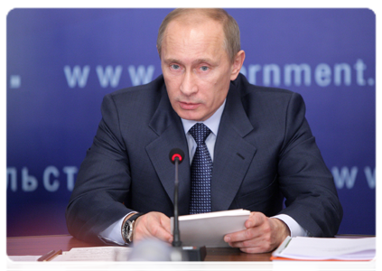 Prime Minister Vladimir Putin at a meeting in Kirov on housing construction in the regions