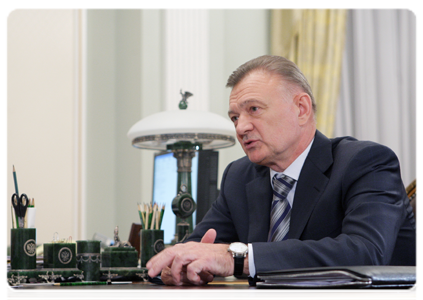 Ryazan Region Governor Oleg Kovalyov at a working meeting with Prime Minister Vladimir Putin