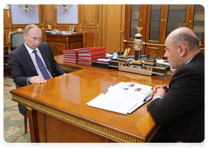Prime Minister Vladimir Putin at a meeting with Mikhail Mishustin, head of the Federal Taxation Service