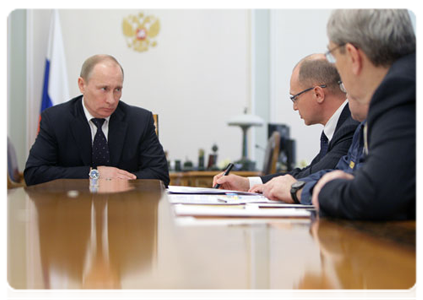 Prime Minister Vladimir Putin at a meeting on the situation around the nuclear power plant in Japan