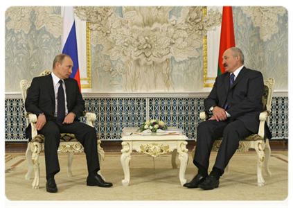 Prime Minister Vladimir Putin at a meeting with Belarusian President Alexander Lukashenko in Minsk