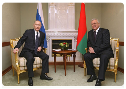 Prime Minister Vladimir Putin during a meeting with Belarusian Prime Minister Mikhail Myasnikovich