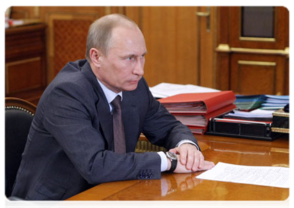 Prime Minister Vladimir Putin meets with President of Bashkortostan Rustem Khamitov