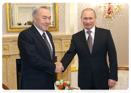 Prime Minister Vladimir Putin during a meeting with Kazakh President Nursultan Nazarbayev