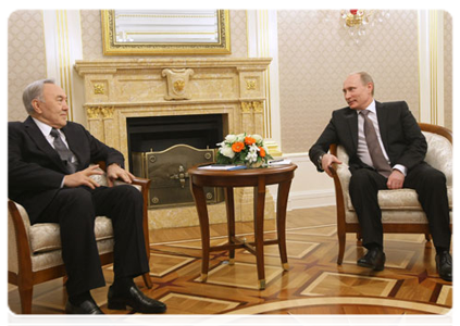 Prime Minister Vladimir Putin during a meeting with Kazakh President Nursultan Nazarbayev