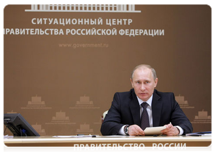 Prime Minister Vladimir Putin during teleconference on preparations for spring sowing