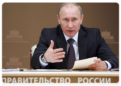 Prime Minister Vladimir Putin during teleconference on preparations for spring sowing