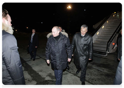 Prime Minister Vladimir Putin arrives in Yuzhno-Sakhalinsk on a working visit