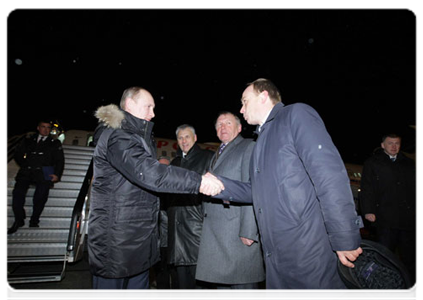 Prime Minister Vladimir Putin arrives in Yuzhno-Sakhalinsk on a working visit