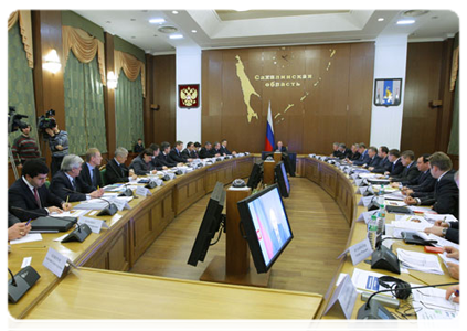Prime Minister Vladimir Putin at a meeting on the comprehensive development of the fuel and energy industry in Eastern Siberia and the Far East