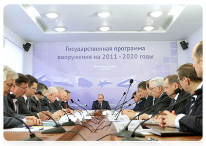 Prime Minister Vladimir Putin at a meeting in Votkinsk on the development of the defence industry and the fulfillment of the government arms programme through 2020
