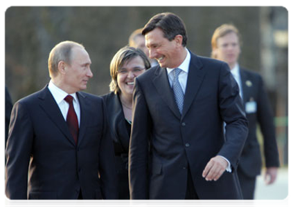 After the Russian-Slovenian talks Vladimir Putin and Borut Pahor had a walk around the Brdo castle