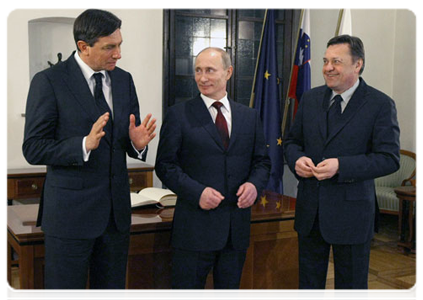 Prime Minister Vladimir Putin with Slovenia’s Prime Minister Borut Pahor and City Mayor Zoran Jankovic