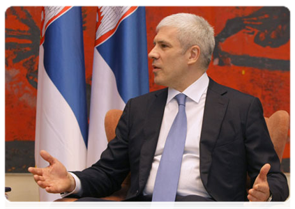 Президент Республики Сербия Б.Тадич на встрече с Председателем Правительства Российской Федерации В.В.Путиным