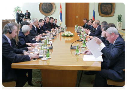 Председатель Правительства Российской Федерации В.В.Путин принял участие в расширенных российско-сербских переговорах с Президентом Республики Сербия Б.Тадичем