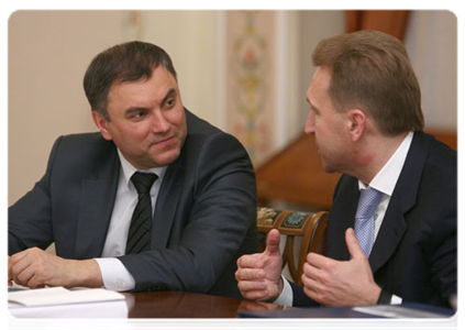 Deputy Prime Minister and Chief of Staff of the Government Executive Office  Vyacheslav Volodin and First Deputy Prime Minister Igor Shuvalov