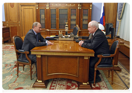 Prime Minister Vladimir Putin meets with CIS Executive Secretary Sergei Lebedev