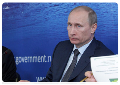 Prime Minister Vladimir Putin at a meeting on improving the environmental situation in Russia