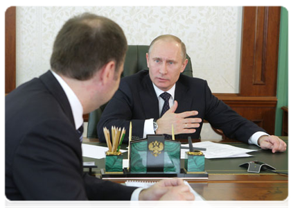 Prime Minister Vladimir Putin during a video conference on the performance of the Pension Fund in 2010