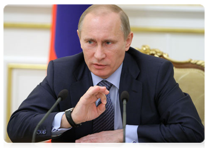 Prime Minister Vladimir Putin at the Government Presidium meeting
