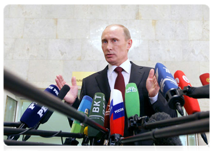 Vladimir Putin speaking with journalists following the annual report to the State Duma on the government’s performance