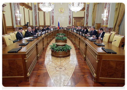 Prime Minister Vladimir Putin chairs a meeting of the government